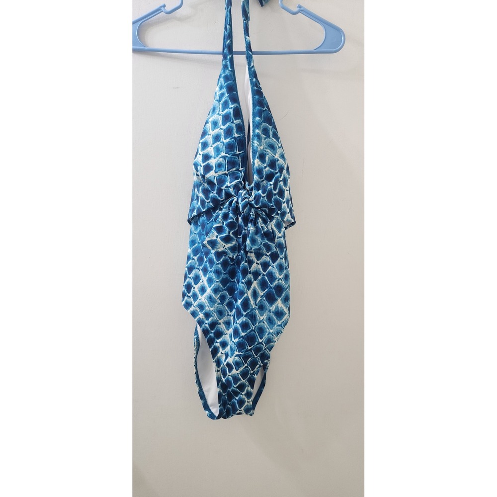 Vince Camuto Blue Snakeskin Halter One‎ Piece Swimsuit Size 14 NWT